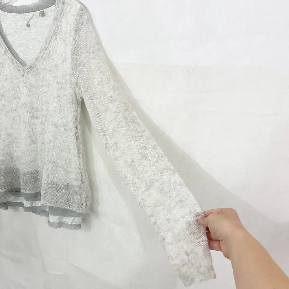 Anthropologie Knitted & Knotted Gray Pointelle Sweater Alpaca Wool Size XS - Picture 3 of 8